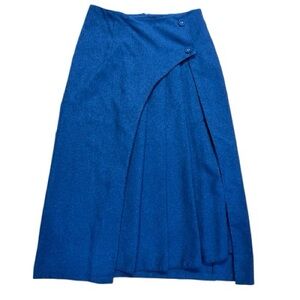 Asymmetrical Navy Pencil Skirt with Pleated Panel
